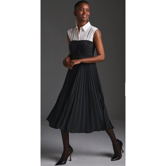 Maeve Pleated Twofer Midi ShirtDress